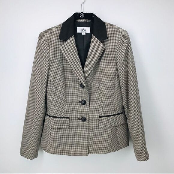 Le Suit Vintage Houndstooth Check Printed Blazer - Picture 1 of 8